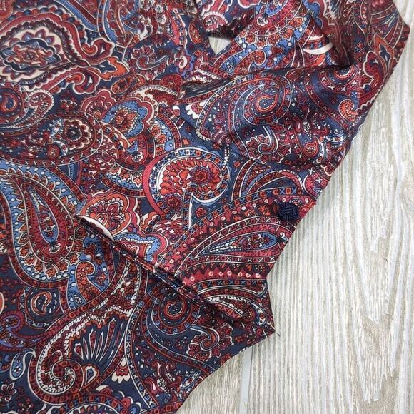 Kasper Womens Size 6P Button Front Shirt Red Blue Paisley Print Long Sleeve - Picture 7 of 10
